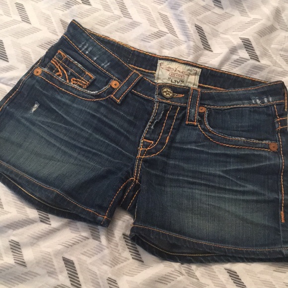 Big Star women’s dark denim blue Jean short accented with orange embroidery - Picture 10 of 10